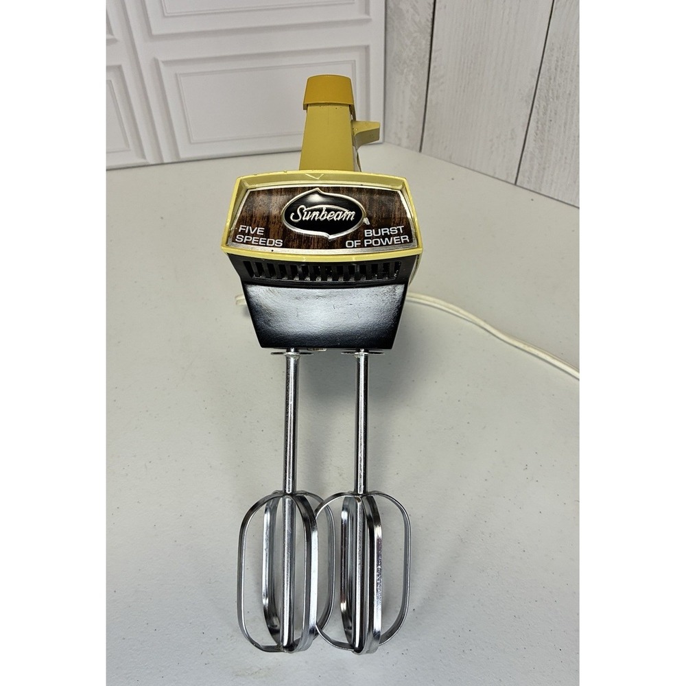 VTG Sunbeam Burst Of Power Mixmaster Hand Mixer 5 Speed's Harvest Gold Tested